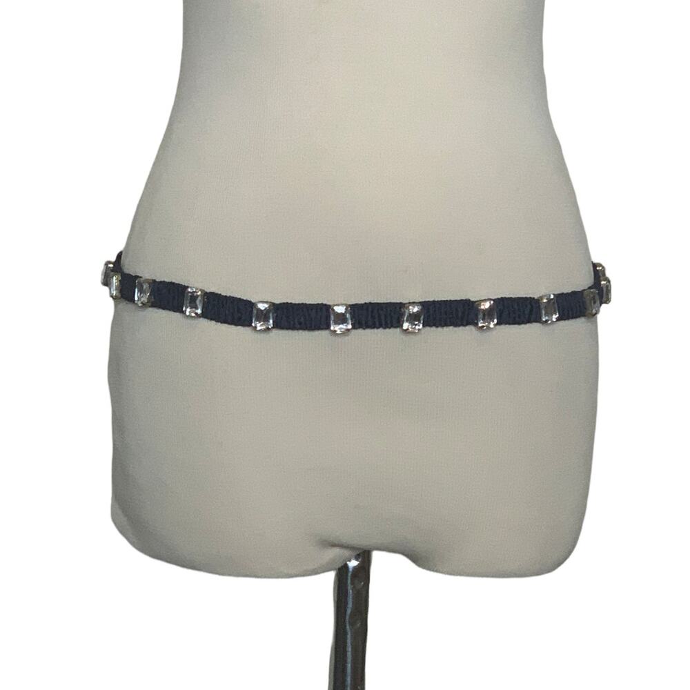 The Limited vintage blue rhinestones embellished thin elastic belt size Medium